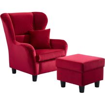 Bild für lifestyle4living Ohrensessel mit Hocker in rotem Samt bezogen 