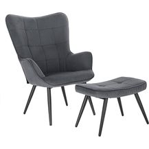 Bild für WOLTU Relaxsessel Lehnstühle Vintager Retro Sessel Polstersessel mit Hocker Fernsehsessel Ohrensessel Cordsamt Dunkelgrau SKS28dgr