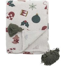 Bild für Wolldecke Bloomingville Decke YULE Natur Weihnachtsmotiv Quasten Grün 160x130 cm