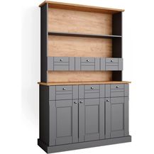 Bild für Vicco Küchenvitrine Sideboard Küchenregal Bergamo Grau Eiche Küchen Schrank 121x87 cm Vintage Ablage Schublade Schranktür Anrichte Küchenmöbel