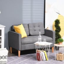 Bild für HOMCOM 2-Sitzer Sofa Stoffsofa Doppelsofa abnehmbar mit Kissen Gummiholz Baumwoll Grau 117 x 62 x 78 cm