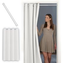 Bild für tinycurtains Türvorhang mit Stange weiß 70-120 cm Thermo Vorhang ohne Bohren