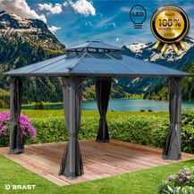 Bild für BRAST Pavillon Aluminium Pagode 3,5x3,5m Dunkelgrau inkl. Moskitonetz + LED festes Dach wasserdicht stabil UV-Schutz