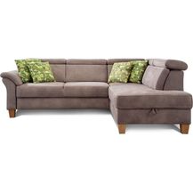 Bild für Cavadore Ecksofa Ammerland mit Ottomane rechts / Federkern-Sofa im Landhausstil mit verstellbaren Kopfstützen / 245 x 84 x 194 / Lederoptik hellbraun