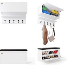 Bild für PLATAN ROOM Wand-Garderobe Set mit Garderobenpaneel & Schuhschrank & Hängeschrank 100 cm Flurgarderobe Garderobenset Flur Eiche Holz Weiß (Weiß, 3-TLG. Set)