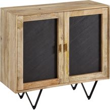 Bild für Sideboard 80x75x35cm Mango Massivholz Steinoptik Braun 2 Türen Metallgestell