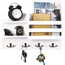 Bild für Tallgoo Schlüsselbrett mit Ablage,Schlüsselbrett,Wandregal Holz für Schlüsselbrett Organizer mit 4 Haken,for Entrance Area,Office（Weiß）