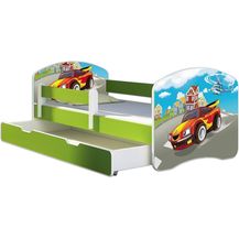 Bild für ACMA Kinderbett Jugendbett mit Einer Schublade und Matratze Grün mit Rausfallschutz Lattenrost II 140x70 160x80 180x80 (03 Racing Car, 140x70 + Bettkasten)