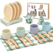 Bild für Little Log Geschirrset aus Holz Kinder spielküche zubehör Kinderküchen Set Geschenk Rollenspielzeug für Mädchen und Jungen ab 3 Jahren