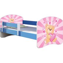 Bild für ACMA Kinderbett Jugendbett mit Einer Schublade und Matratze Blau mit Rausfallschutz Lattenrost II 140x70 160x80 180x80 (10 Teddybär, 140x70)