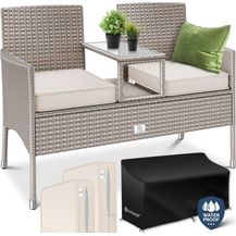 Bild für KESSER® Polyrattan Gartenbank 2-Sitzer Bank mit integriertem inkl. Tisch & Kissen