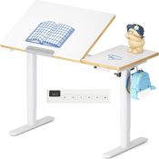 FLEXISPOT Kinderschreibtisch, Elektrisch Höhenverstellbarer Schreibtisch mit neigbarer Tischplatte, für Kinder ab 6 Jahren, mit LED-Höhenanzeige, 3 Speicherplätzen, Kindersicherung, 110x52 cm