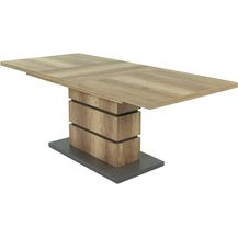 Bild für byLIVING Auszugs-Tisch BEA / Esstisch ausziehbar in Eiche-Optik hell-braun / Esszimmer-Tisch mit Applikationen und Bodenplatte anthrazit / Küchen-Tisch mit Standfuß / 140-190x86