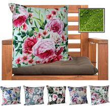 Bild für heimtexland ® Outdoorkissen Dekokissen Schmutz- und Wasserabweisend Landhaus Garten Outdoor Kissen Rosen Pink Grün Typ675
