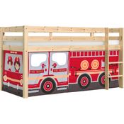 Vipack 'Pino' Halbhochbett 90x200 cm, natur, Kiefer massiv, mit Textilset 'Fire Rescue'