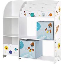 Bild für Songmics Kinderzimmerregal, multifunktionale Ablage mit 2 Aufbewahrungsboxen, Sticker mit Weltall-Motiven, weiß, 93 x 30 x 100 cm (LxBxH)