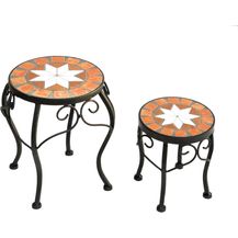 Bild für Blumenhocker Merano Mosaik 2er Set 12014 Blumenständer 20 und 27cm Hocker Rund