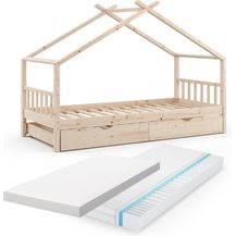 Bild für Hausbett Design Naturholz 90x200 cm mit Gästebett und 2 Matratzen Vitalispa