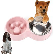 Bild für ABC Doppelnapf-Set aus Edelstahl mit Standfuß, erhöht, rutschfest, für Hund, Katze, Welpe (Rosa)