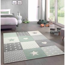 Bild für Carpetia Kinderteppich Kinderteppich Kinderzimmer Punkte Herz Stern Design grün grau creme