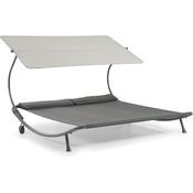 Leco 'STELLA' Gartenliege XL mit Rollen & Dach, Polyester Grau