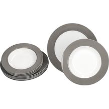 Bild für 12tlg Tafelservice Variant Grau Porzellan 6 Personen Speiseteller Suppenteller