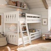 Kids Collective Etagenbett Kinderbett 90x200 cm mit Rausfallschutz & zwei Lattenroste in weiß, Mädchen Jungen Bett Kinderbett Jugendbett 200x90 cm, mit Matratze