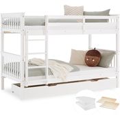 Kinderbett 90x200 mit Matratze Etagenbett Stauraum Holzbett Weiß Jugendbett Doppelstockbett Rausfallschutz Umbaubar