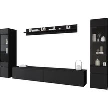 Bild für Wohnwand Doppo II, Wandregal, TV-Lowboard, 2x Hängevitrine, LED Beleuchtung (Farbe: Schwarzer Graphit)
