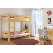 Erst-Holz Etagenbett mit waagrechten Balken, Kiefer, Natur 90x190 Bett, Rollroste
