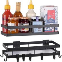 Bild für YunNasi Gewürzregal Schwarz Metall 2 Etagen 8 Haken Wandregal 30cm