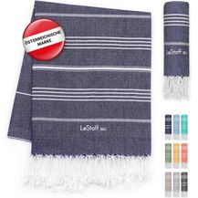 Bild für LeStoff Hamamtuch XXL Strandtuch Badetuch Saunatuch Liegetuch Überwurf Deko Decke Spa Wellness Sport Yoga Reisen 100% Bio-Baumwolle Nachhaltig natürlich weich vorgewaschen (200x200 cm Navy)