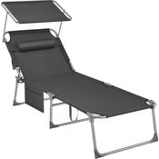 Songmics Gartenliege klappbar, mit Kopfstütze und verstellbarer Rückenlehne, 1x Sonnenliege, ohne Seitentasche, Dunkelgrau, 71 x 200 x 38 cm