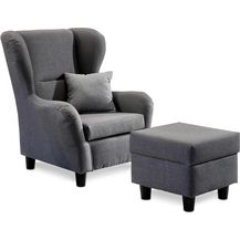 Bild für lifestyle4living Ohrensessel mit Hocker in Grau im Landhaus-Stil 