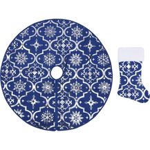 Bild für vidaXL Luxus-Weihnachtsbaumdecke mit Socke Blau 150 cm Stoff 330280