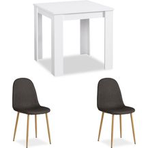 Bild für Essgruppe mit 2 Stühlen Esstisch Weiß 80x80 cm Esszimmertisch Holz Massiv Polsterstühle Anthrazit