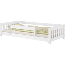 Bild für Weißes Bodenbett Kinderbett 90x200 Kiefer massiv Zubehör wählbar V-60.28-09Wmit Kindersicherung und Rollrost inkl.