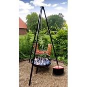 Multi-Grillset Holzkohlegrill Oslo 4 in 1, Dreibein-Grill mit Topf, 180 x 65 x 65 cm, Grillfläche 55 cm