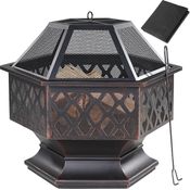 Gardebruk Feuerkorb sechseckig 70x60,5 cm Stahl Funkenfluggitter inkl. Schürhaken Feuerstelle Feuerschale Garten