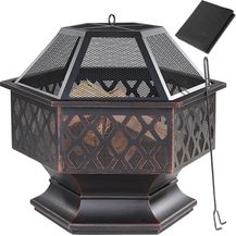 Bild für Gardebruk Feuerkorb sechseckig 70x60,5 cm Stahl Funkenfluggitter inkl. Schürhaken Feuerstelle Feuerschale Garten