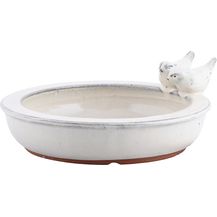 Bild für Vogeltränke mit Vögelchen Keramik Weiß Vogelbad Vogelfutterschale Rund 27cm