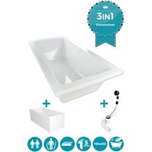 Bild für Calmwaters Rechteck Badewanne Komplettset 190x90 cm mit Wannenträger & Ablaufgarnitur