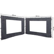 2 Seitenteile mit PE Fenster 300-400x197cm für Rank Pavillon 3x4m Seitenwand Anthrazit RAL 7012