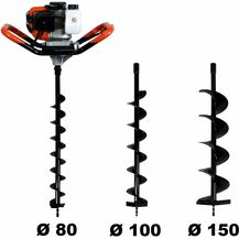 Bild für GT Garden Erdlochbohrer, Benzin Motor 52 cm3-3 PS, inkl. 3 Bohrer (80, 100 und 150 mm)
