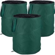 Relaxdays Laubsack selbstaufstellend, 3er-Set, Gartenabfallsack Pop-Up, 160 L, Gartensack selbststehend, 55 cm, grün