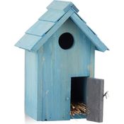 Relaxdays Nistkasten, Vogelhäuschen, Holz, Tür, aufhängen, kleines Flugloch, Singvögel, HBT: 24,3 17 12 cm, hellblau