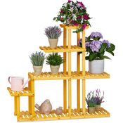 Relaxdays - Blumenregal Holz, mit 5 Etagen, HBT: 94,5 x 104 x 25 cm, mehrstöckige Blumentreppe, innen, Wohnzimmer, orange