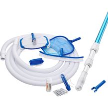 Bild für Deuba Reinigungsset Pool Wartungsset Zubehör Set 8 tlg. Reinigungsbürste Oberflächenkescher Beckenbürste Handbürste Teleskopstange Schwimmschlauch Pooltester mit Tabletten Poolthermometer