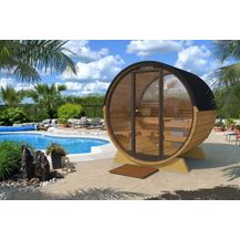 Bild für FinnTherm Terrassen-Fass-Sauna Fasssauna 3 Sitzbänke aus Holz Sauna Wandstärke 42 mm Außensauna