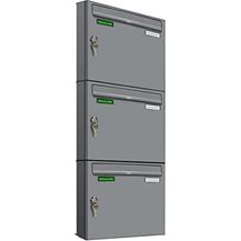 Bild für AL Briefkastensysteme Basic 3er Briefkasten RAL 9006 Weiß Aluminium Silber Edelstahl-farbig 3 Fach DIN A4 wetterfest Briefkastenanlage mit Posthaltebügel und 2 Namensschildern